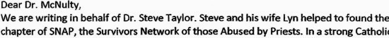 Barbara Blaine letter for Dr. Steve Taylor: SNAP