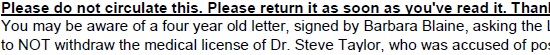 Barbara Blaine, David Clohessy 2012 email re: Dr. Steve Taylor: SNAP